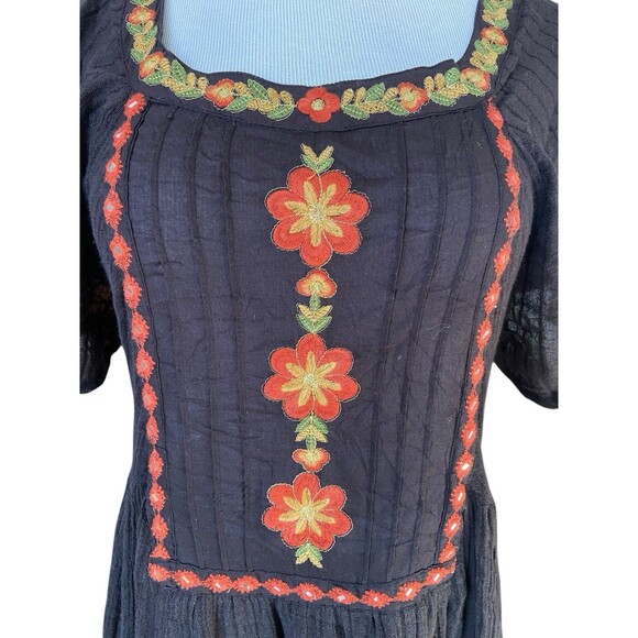Free People Boho Embroidered Fall Midi Dress Size S Black Harvest Festival Folk - Picture 2 of 10